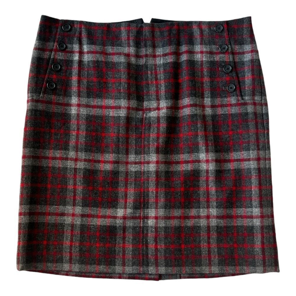 Gap Women's Plaid Winter Wool Blend Fall Red Black Pencil Preppy Skirt Size 12